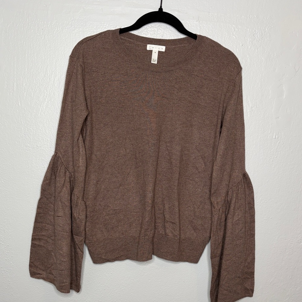 Leith Brown Bell Sleeve Crewneck Long Sleeve sweater